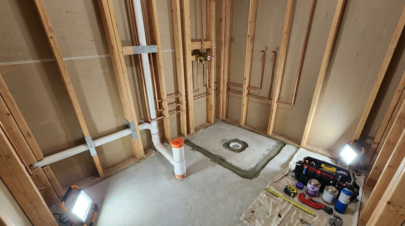 Bathroom rough-in plumbing during remodel by Johns Plumbing LLC in New Madrid