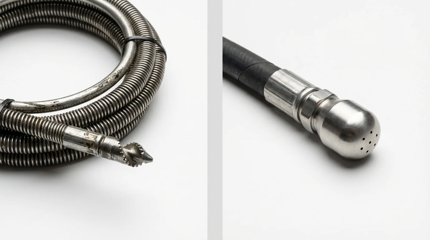 Drain snake cable and hydro jetting nozzle used for drain cleaning in New Madrid, MO