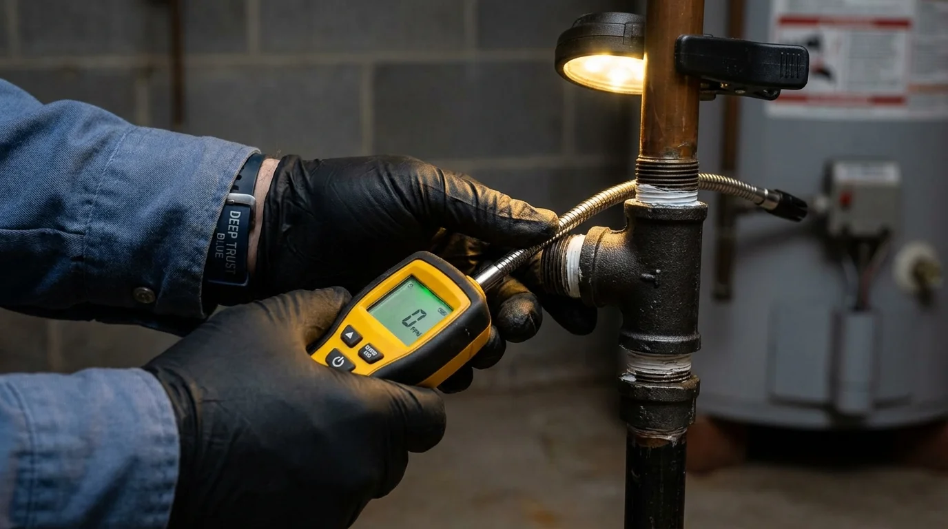 Gas leak detection with electronic sniffer by Johns Plumbing LLC in New Madrid