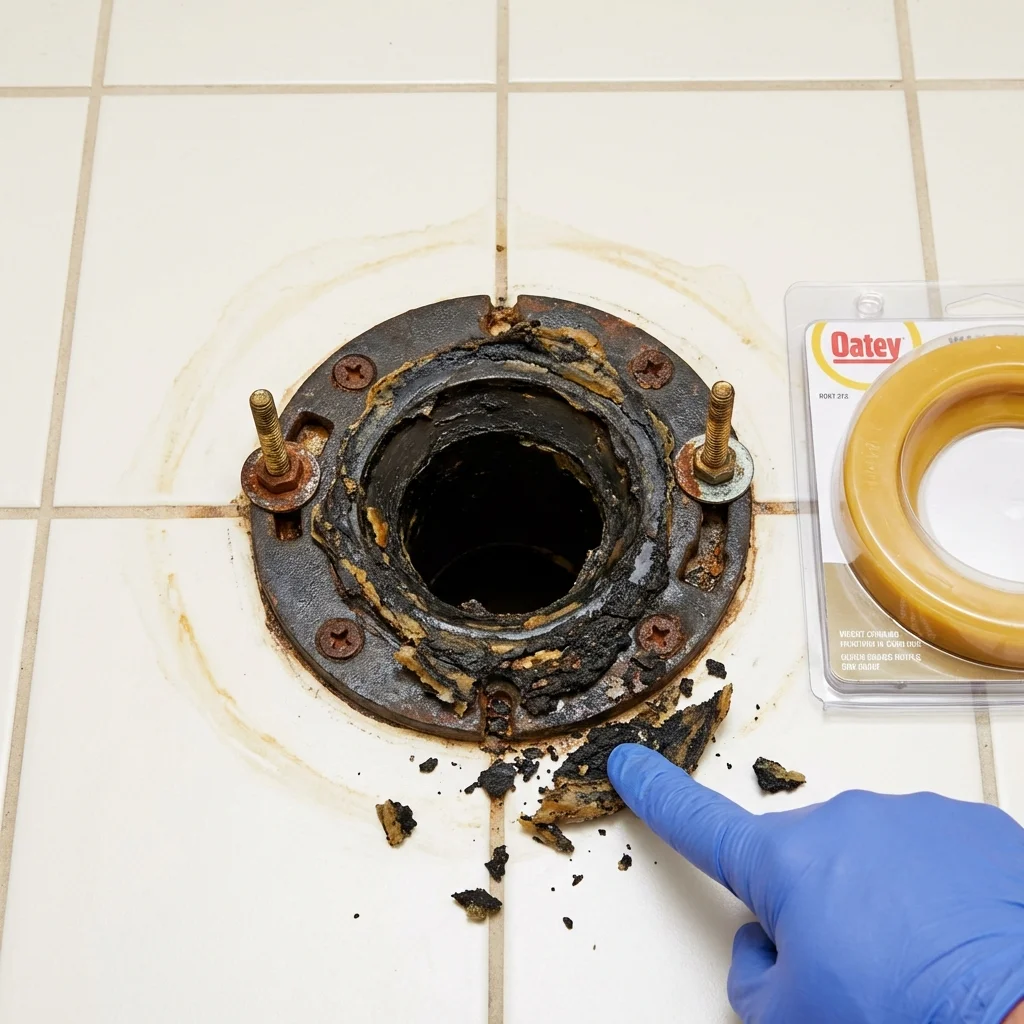 Failed wax ring showing water seepage at the base of a toilet in a New Madrid, MO home