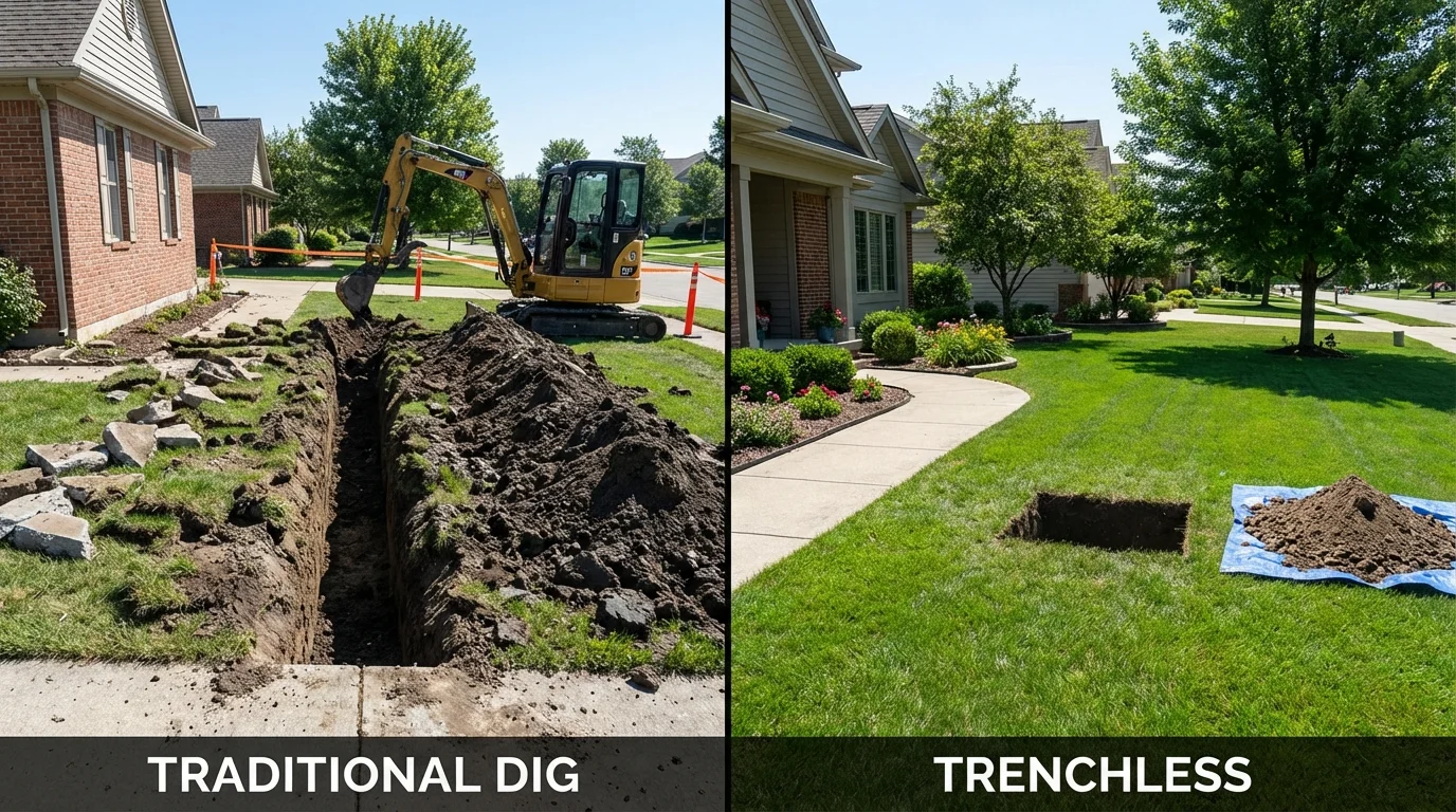 Trenchless sewer repair with minimal yard damage versus traditional excavation in New Madrid, MO
